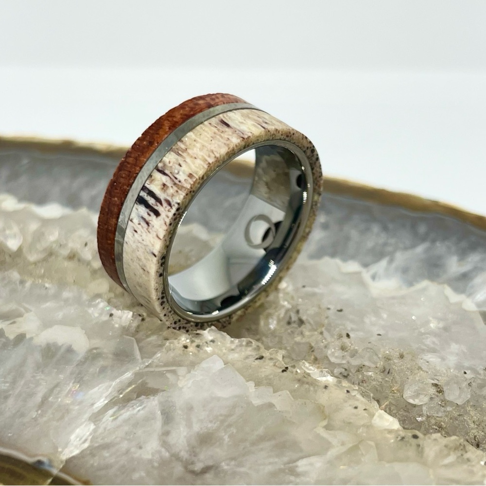 Saber - tungsten ring with deer antler and rose wood UNISEX